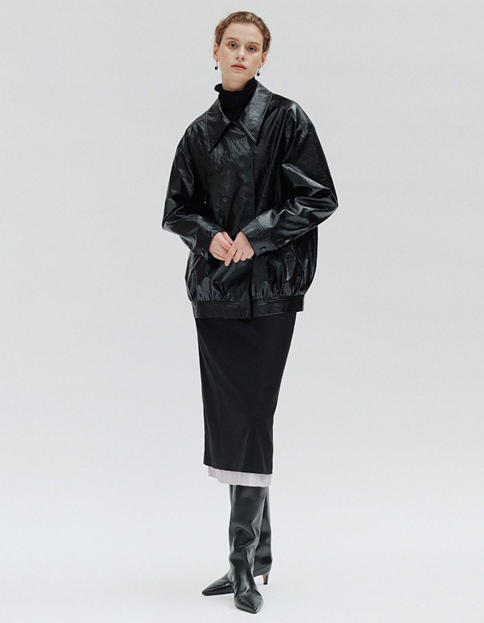LENUEE) Layered H-line skirt - Black (쇼룸 판매 전용)