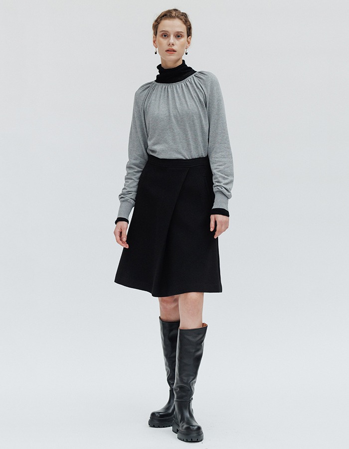 LENUEE) Drape skirt - Black (쇼룸 판매 전용)