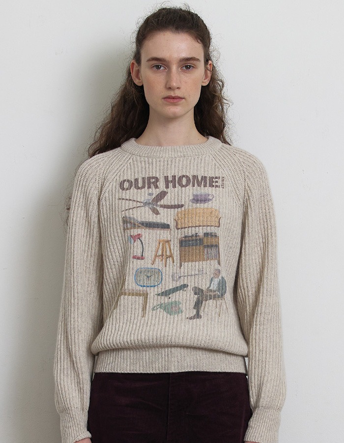 KNITLY) Our Home Printing Sweater (Ivory)