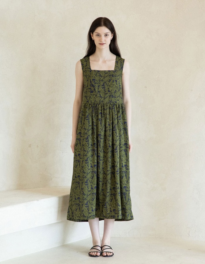 YM Store) Square Neck Long Dress (Green)