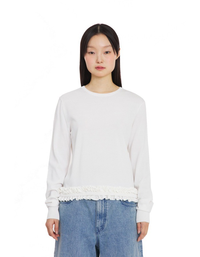 BOCBOK) frill-frill knit top (white)