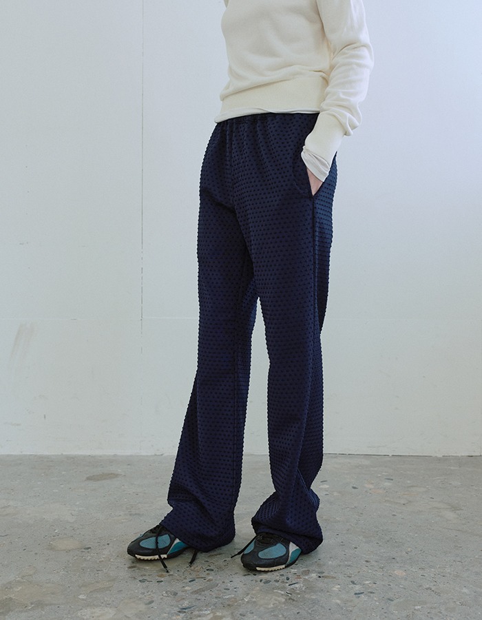 ENZO BLUES) Dotted Banding Bootcut Pants (Navy)