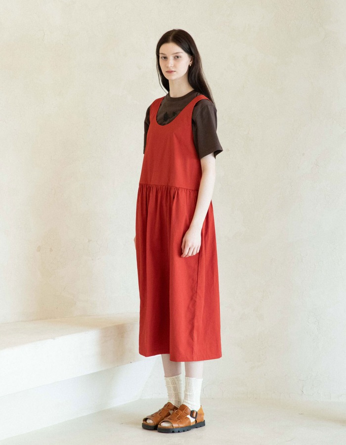 YM Store) Orange Red Sleeveless Dress