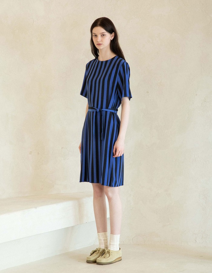 YM Store) Blue Striped Dress