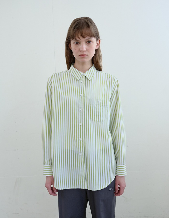 ENZO BLUES) Luster Striped Shirt (Lime)