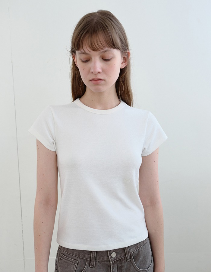 ENZO BLUES) Basic Cap-Sleeve T-shirt (White)