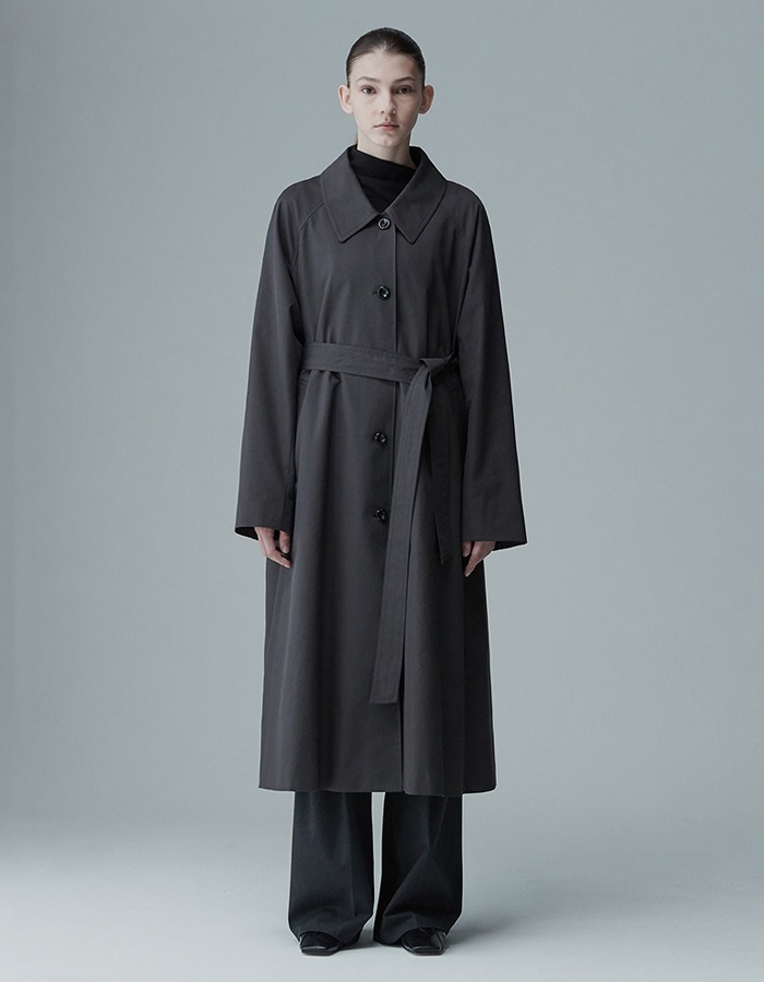 re rhee) WIDE COLLAR BELTED TRENCH COAT_DRAK GREY