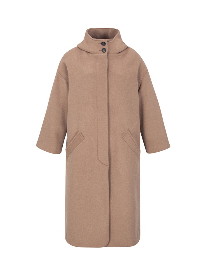 COSMOSS) Wool Hooded Coat (Golden Beige)