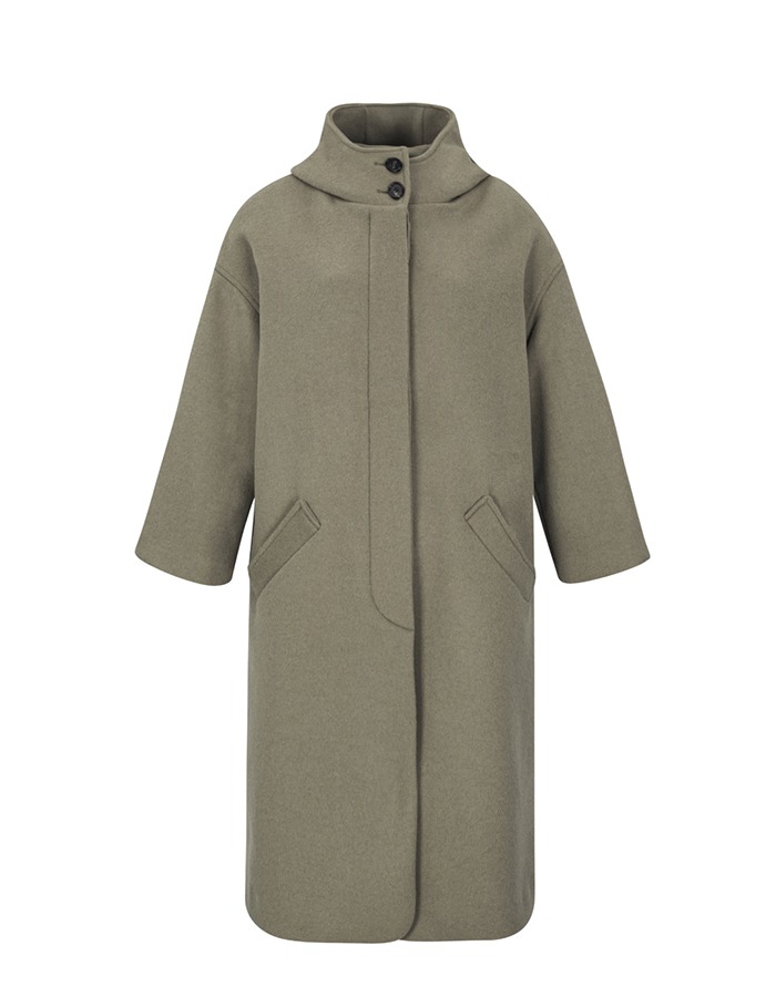 COSMOSS) Wool Hooded Coat (Khaki)