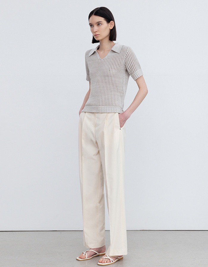 RE RHEE) TAILORED PIN TUCK STRAIGHT PANTS CR