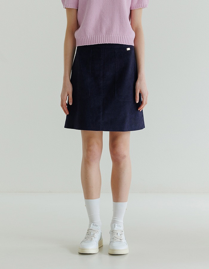 LENUEE) Daisy pocket mini skirt (Deep Navy)