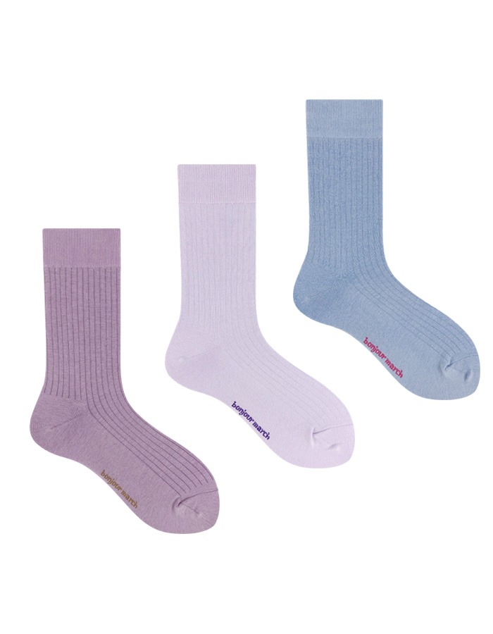 Bonjour March) Pastel solid rib socks (7 Color)