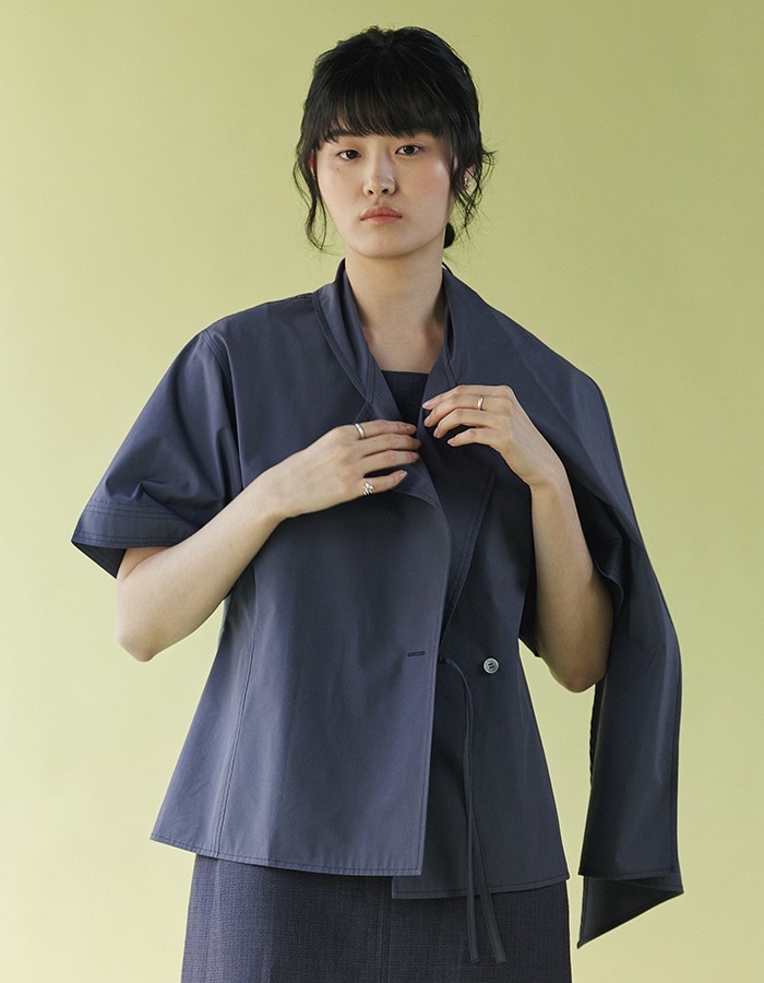 Osthe) HALF LAYER BLOUSE / NAVY (LIMITED)
