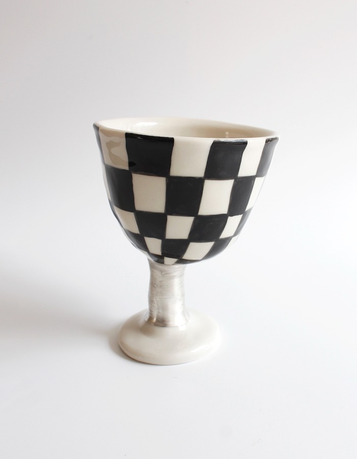 Nightfruiti) Black checkerboard bowl (silver)