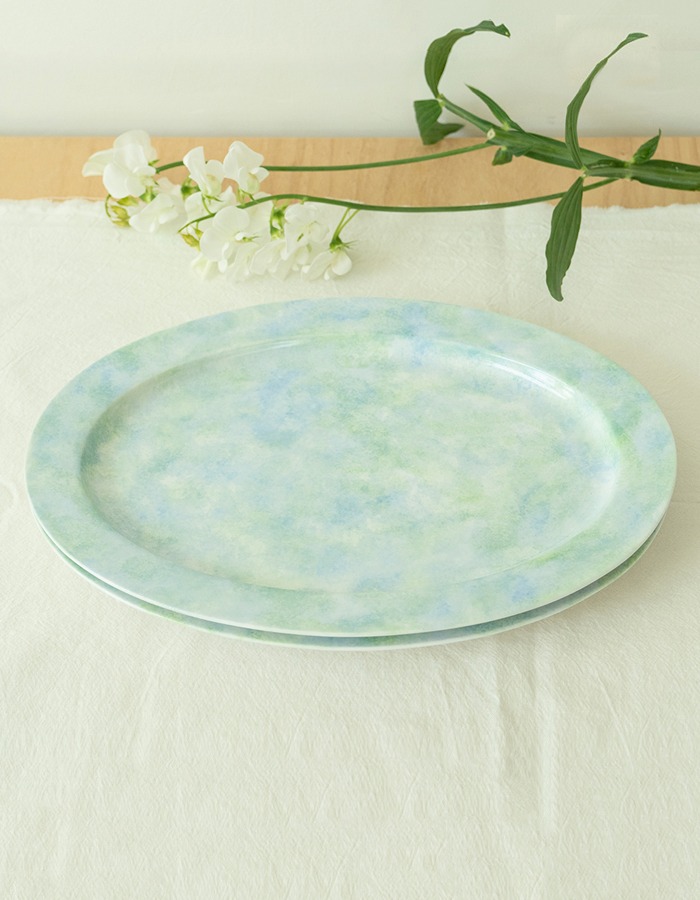 Saie Pottery) waterside &#039;green&#039; _ oval dinner plate