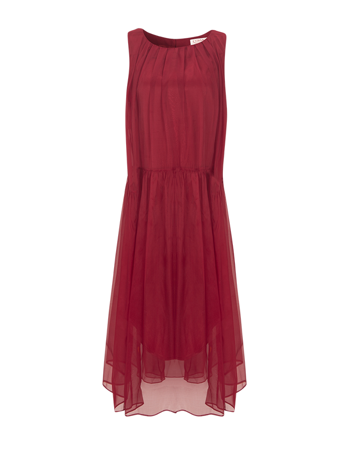 COSMOSS) Red Silk Organza Dress