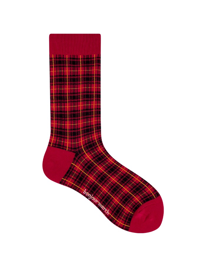 Bonjour March) tartan check socks_red