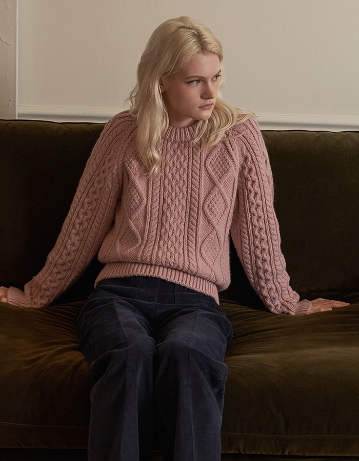 FLUID) Wool Blend Cable Knit (Pink)