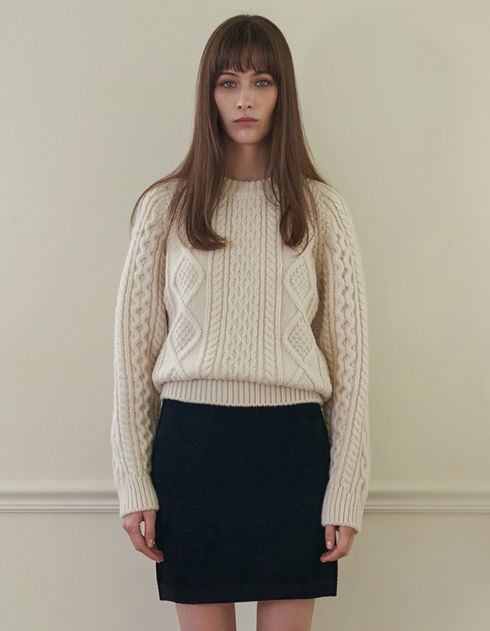 FLUID) Wool Blend Cable Knit (Ivory) 재입고