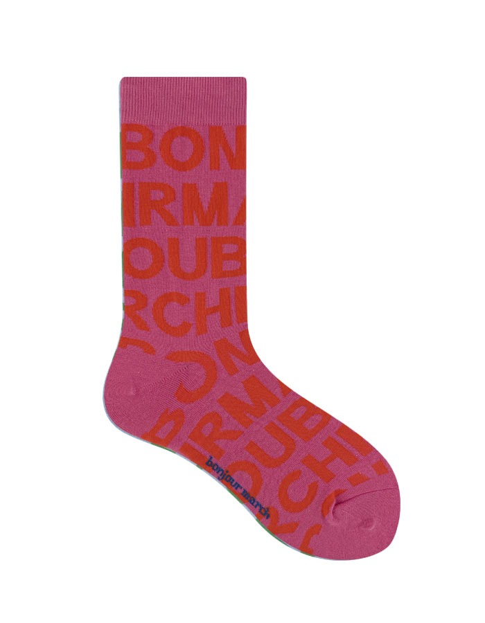 Bonjour March) Chalk socks (Pink Orange)