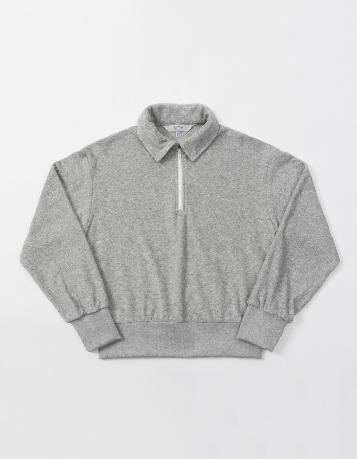 AOY) Terry Sweat Half Zip Cropped Pullover