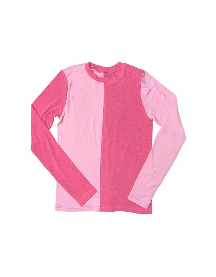 AOY) HALF COLOR SLIM T-SHIRTS IN PINK
