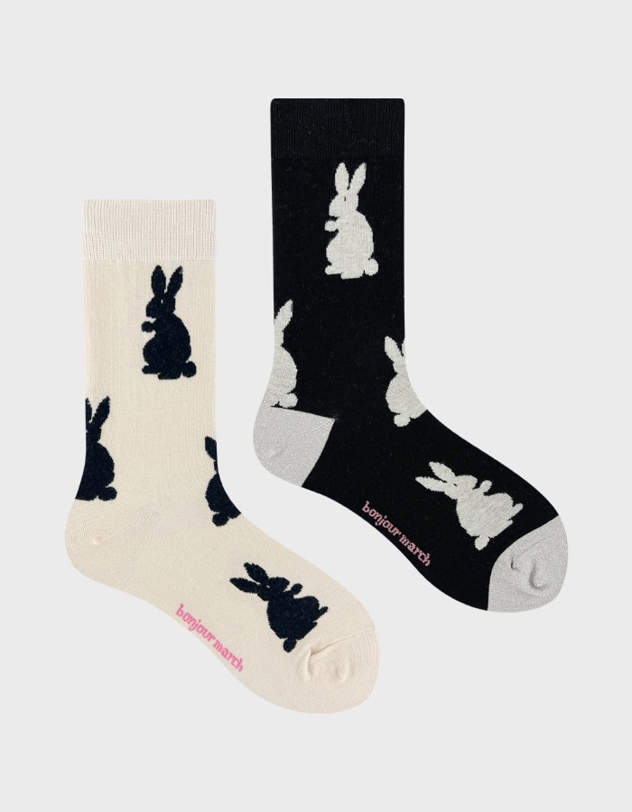 Bonjour March) Black rabbit socks