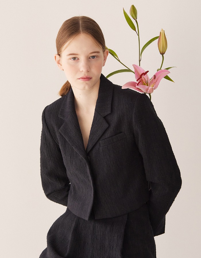 B SLASH B) Tweed minimal cropped jacket _ Black