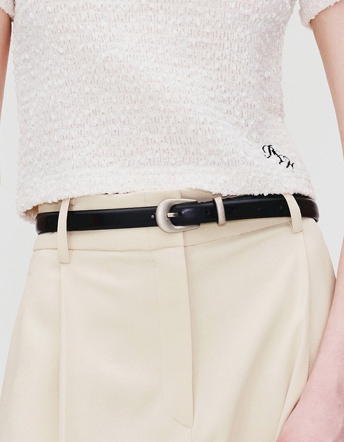 RE RHEE) LOGO EMBROIDERED LEATHER BELT