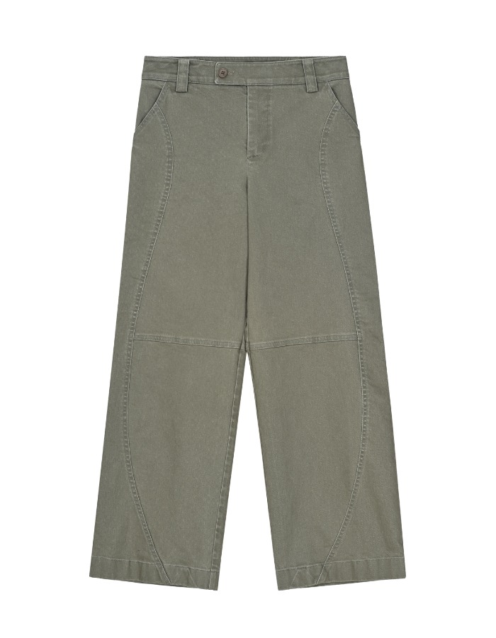 cosmoss) CURVED LINE WASHED DENIM PANTS (KHAKI BROWN)