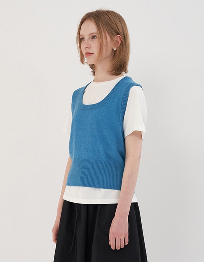 FLUID) Mohair Knit Vest (Blue)