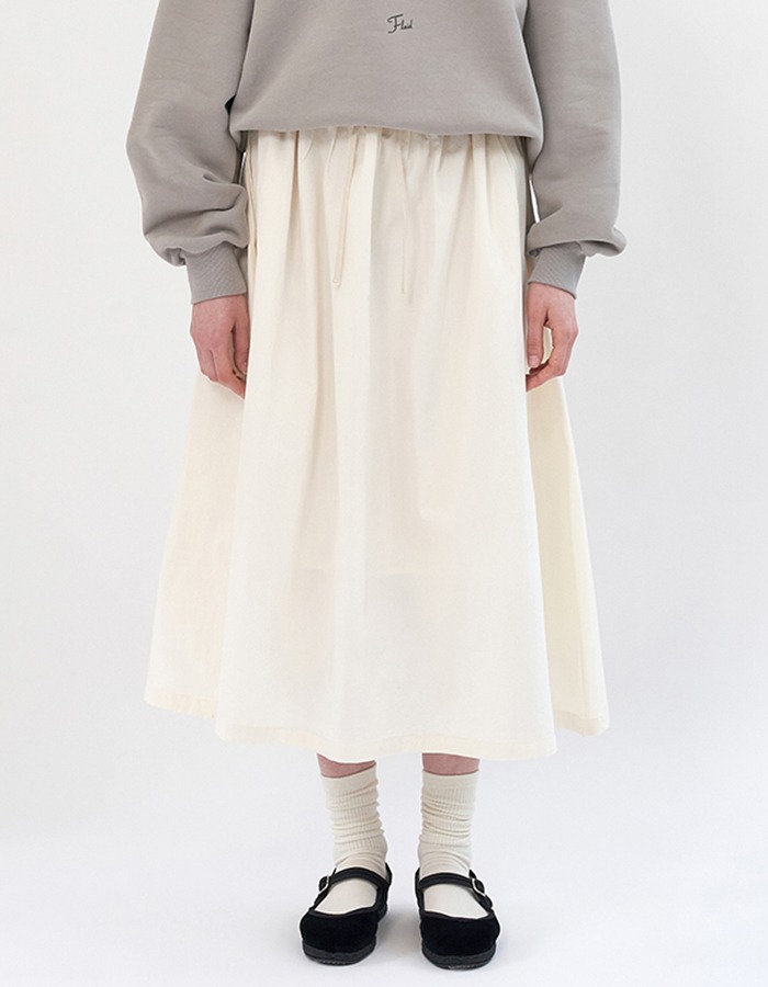 FLUID) Drawstring Flared Skirt (Cream)