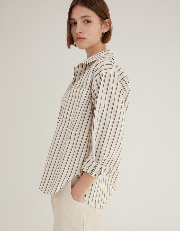 tolo) Relaxed Stripe Shirt (Brown)