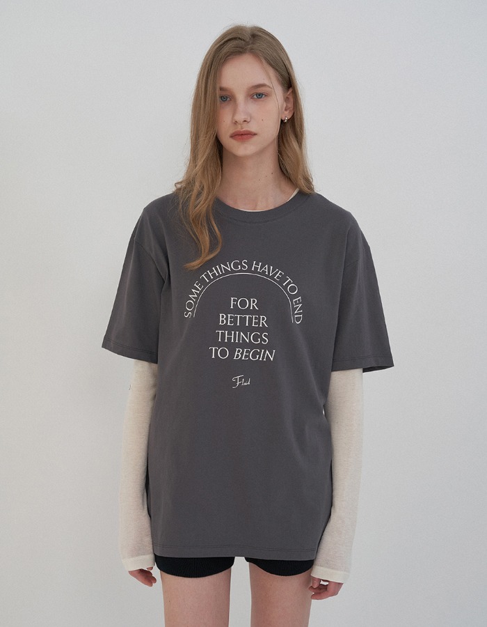 FLUID) Lettering Print T-Shirt (Charcoal)