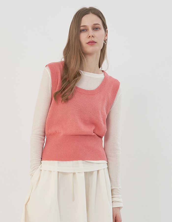 FLUID) Mohair Knit Vest (Rose Pink)