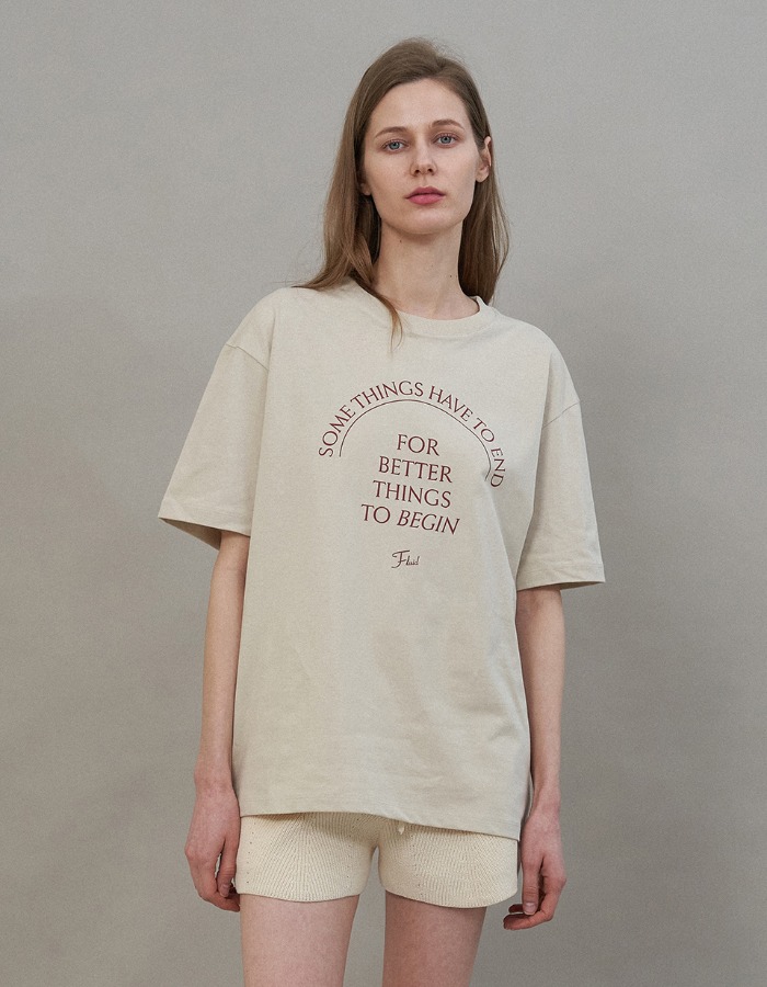 FLUID) Lettering Print T-Shirt (Stone Beige)