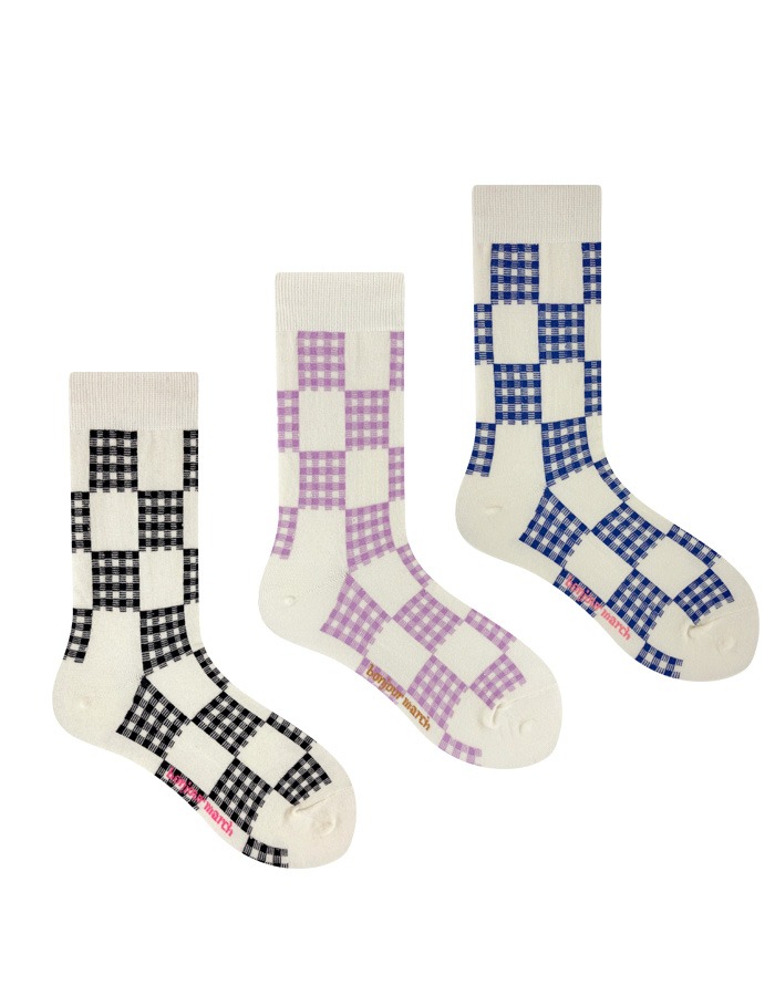 Bonjour March) Gingham patchwork socks (3Color)