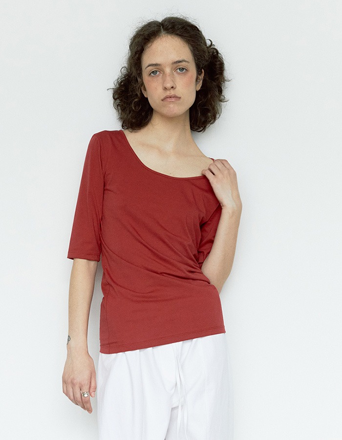 Repos) SCOOP NECK T-SHIRTS (RED)