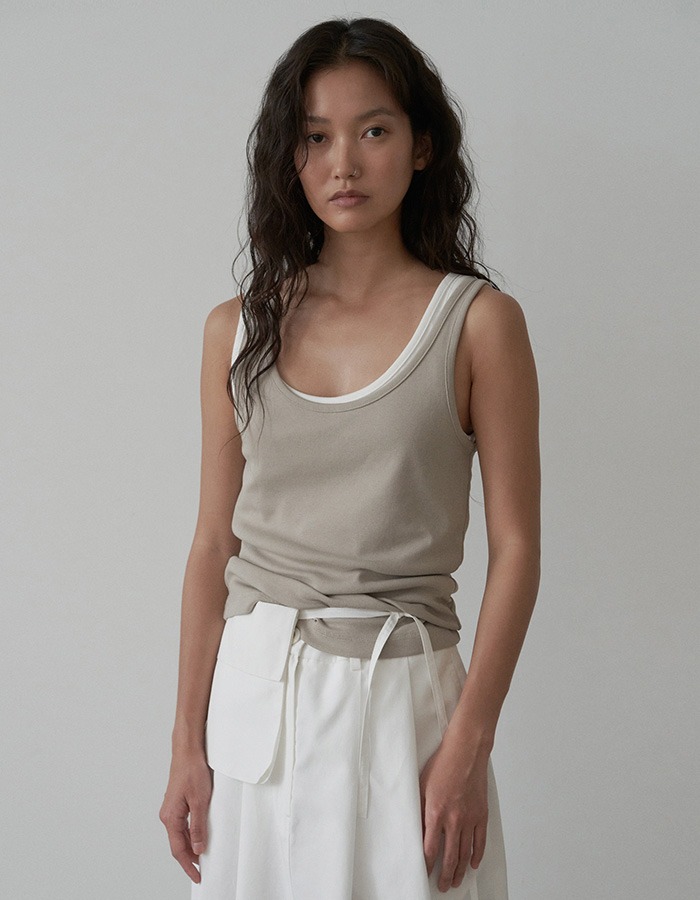 COURBUI) RIBBED TANK TOP (ASH BEIGE) 재입고