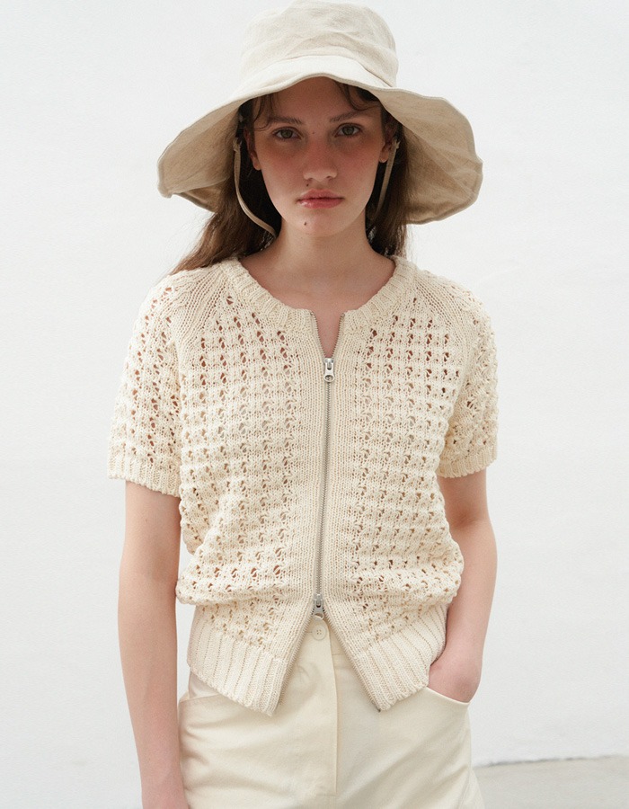 Verscent) Paper crochet zip-up jumper (2color) 재입고