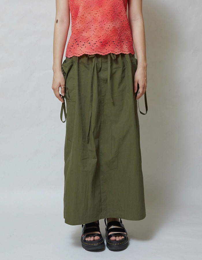 rysm) Pocket string long skirt (Khaki)