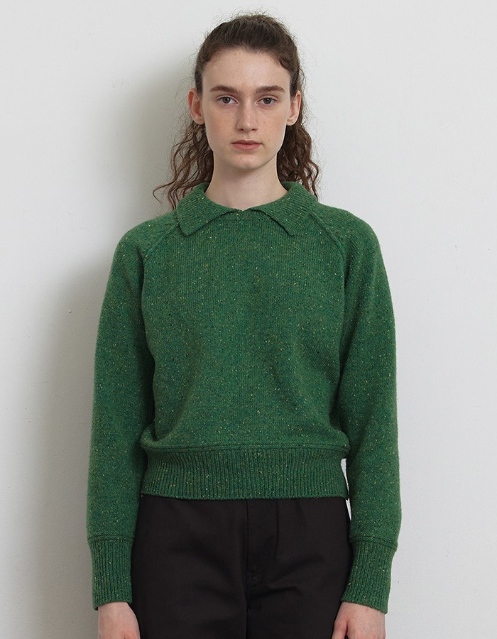 KNITLY) Nef Round Collar Sweater (Green)