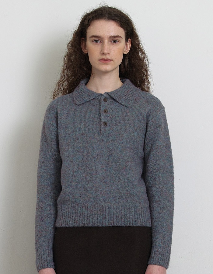KNITLY) Button Collar Sweater (Berry Mint)