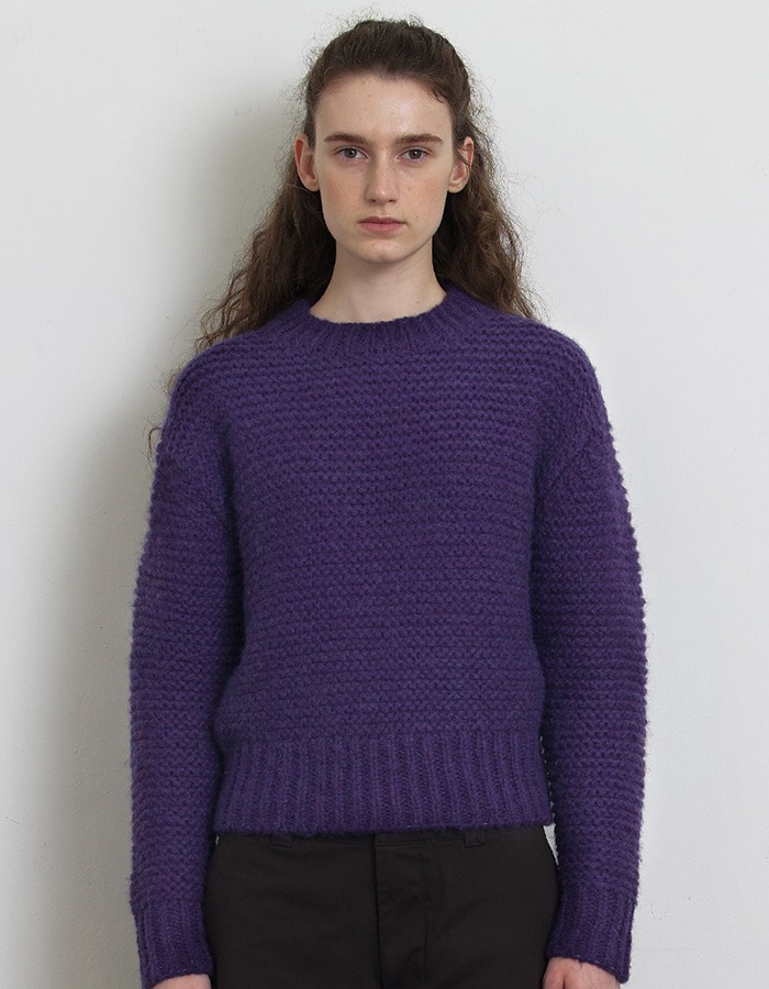 KNITLY) Heavy Crochet Sweater (Grape)