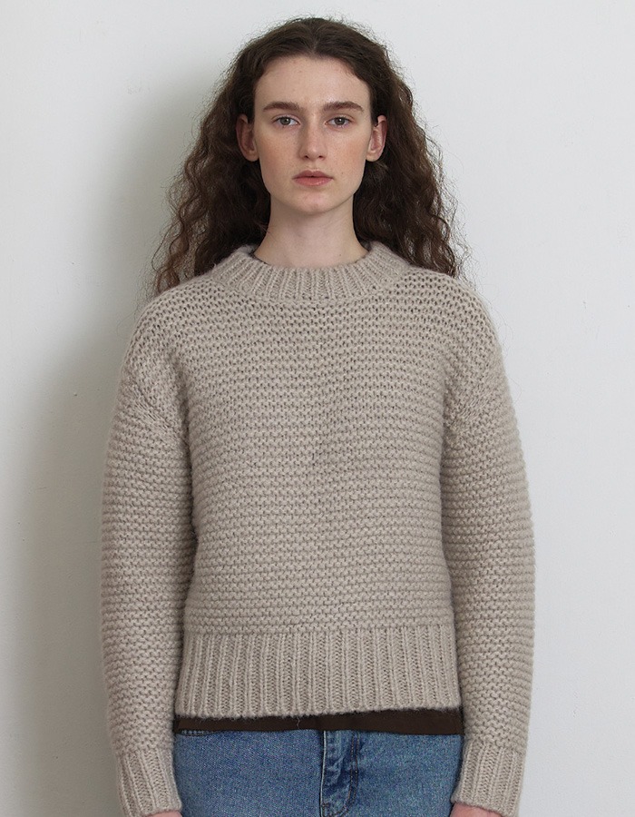 KNITLY) Heavy Crochet Sweater (Dusty Grey)