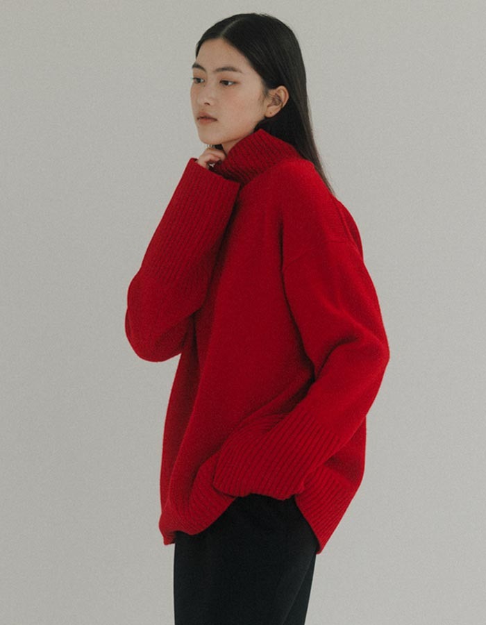 peces) Cashmere turtle neck sweater (Red)