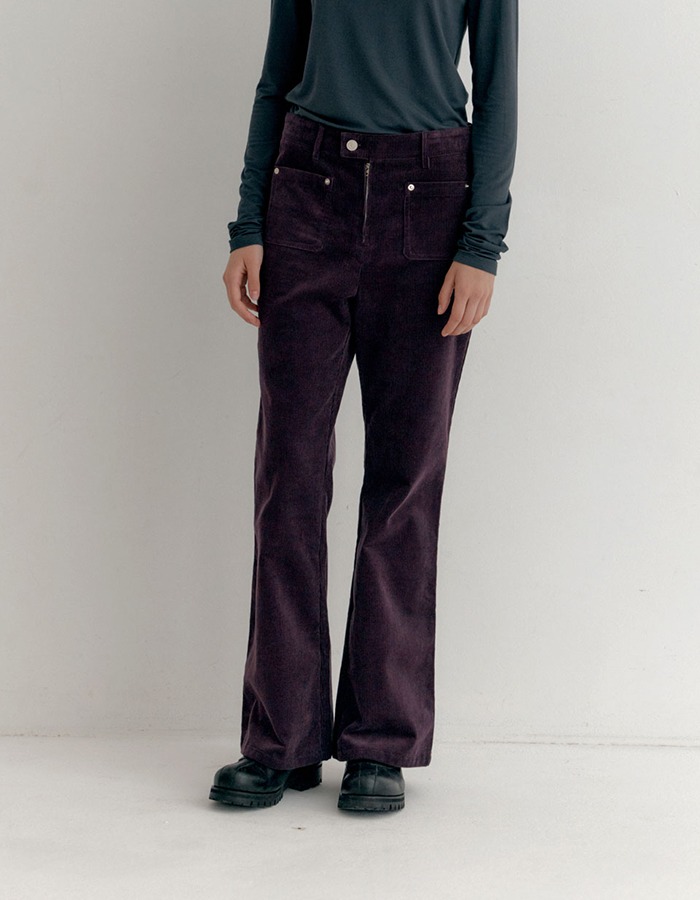 ENZO BLUES) Corduroy Bootscut Pants (Purple)