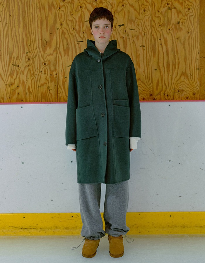ENZO BLUES) Handmade Hooded Coat (Deep Green)
