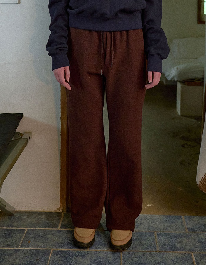 ENZO BLUES) Fleece Banding Bootcut Pants (Brown)