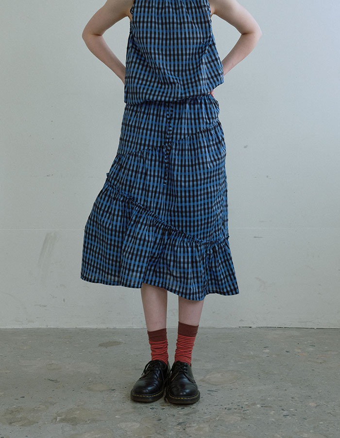 ENZO BLUES) Shirring Banding Skirt (Blue)